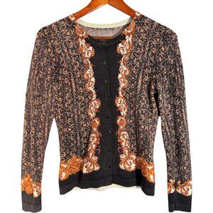 1828Lord & Taylor 100% Merino Wool Blue Red Cardigan Fancy Office Statement